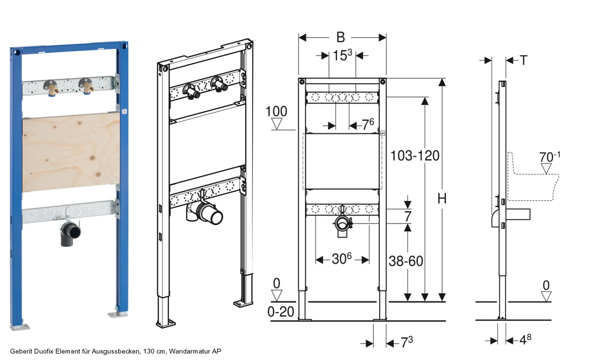 Geberit Duo-Fix für Ausgussbecken mit Wandarmaturen