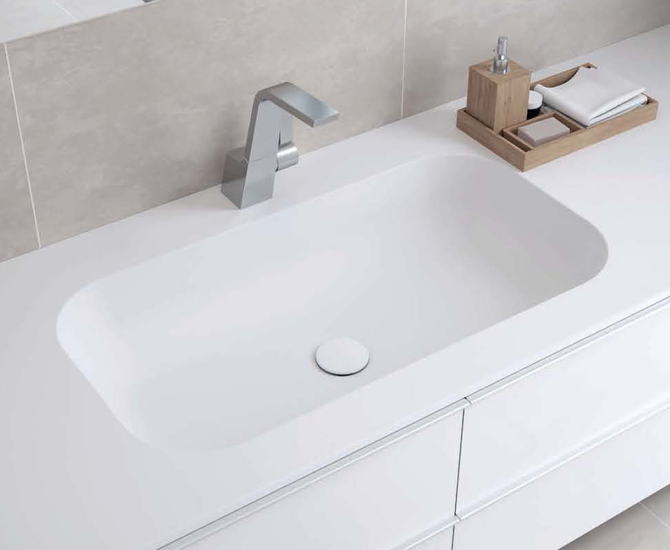 Mineralwerkstoff Waschbecken in eckiger Form